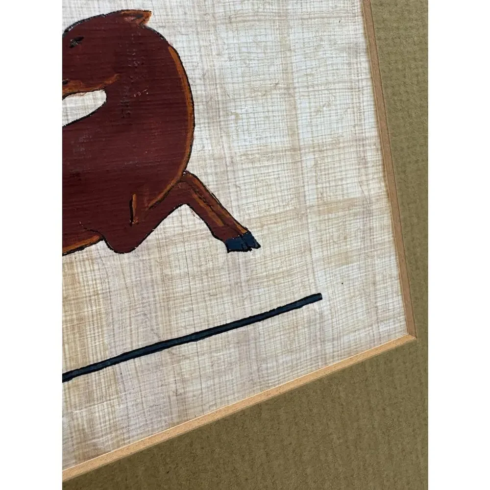 Vintage Egyptian Papyrus Painting Aries Ram Zodiac Hand Painted Art Matted 9x7.5